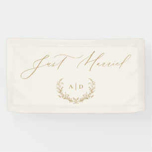 Gold & Cream Lorbeer-Monogramm "Gerade Verheiratet Banner