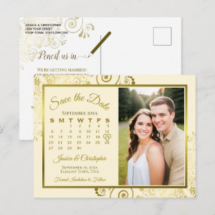 Gold & Cream Wedding Speichern Sie das Foto "Date  Ankündigungspostkarte
