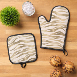 Gold Cream Zebra Print Ofenhandschuh & Topflappen-Set