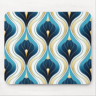 Gold, Creme, blau gefärbtes Ogee Art Deco Stil Mousepad