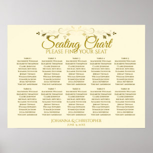 Gold & Creme Einfache 10 Tisch Hochzeitskarte Poster
