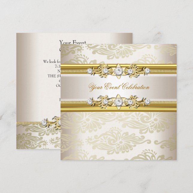 Gold Creme Embossed Look Elegantes Party Einladung (Vorne/Hinten)