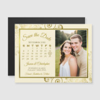 Gold & Creme-Kalender & Foto Save-the-Date-Magnet