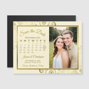 Gold & Creme Kalender & Foto Speichern Sie das Dat Magneteinladung