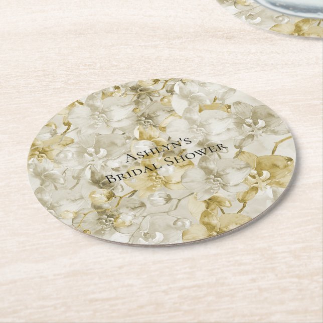 Gold Creme Orchid Blume Brautparty Runder Pappuntersetzer (Angewinkelt)