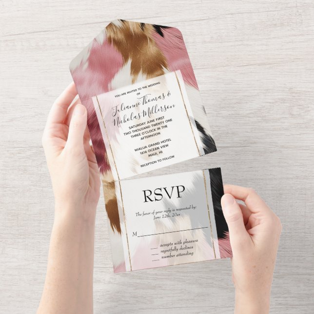 Gold Creme Pink Black Cowgirl Cowhide All In One Einladung (Abreißen)