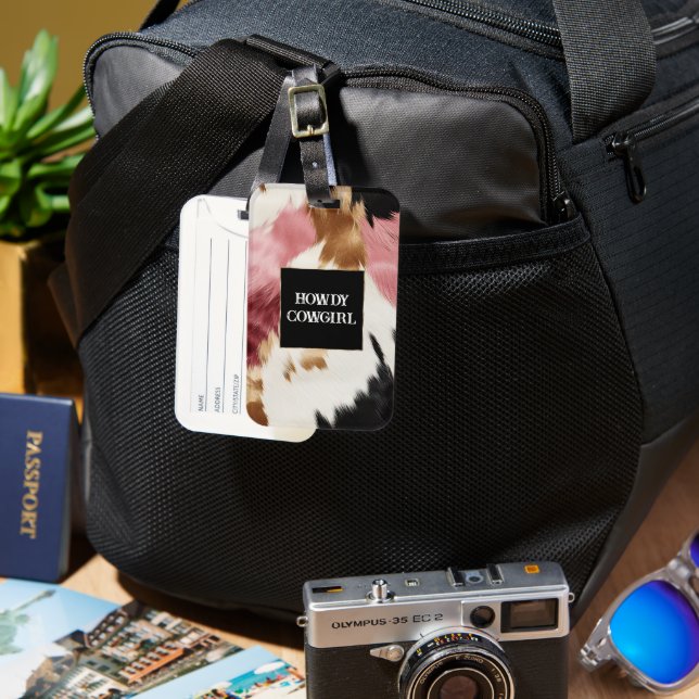 Gold Creme Pink Black Cowgirl Cowhide Gepäckanhänger (Vorderseite & Rückseite)