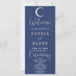 Gold Crescent Moon Celestial Blue Wedding Program