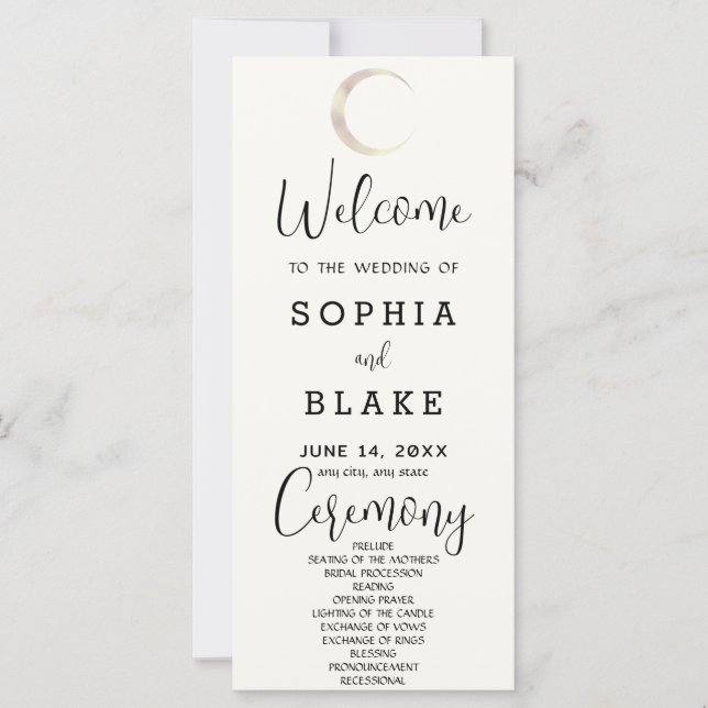 Gold Crescent Moon Celestial White Wedding Program (Vorderseite)
