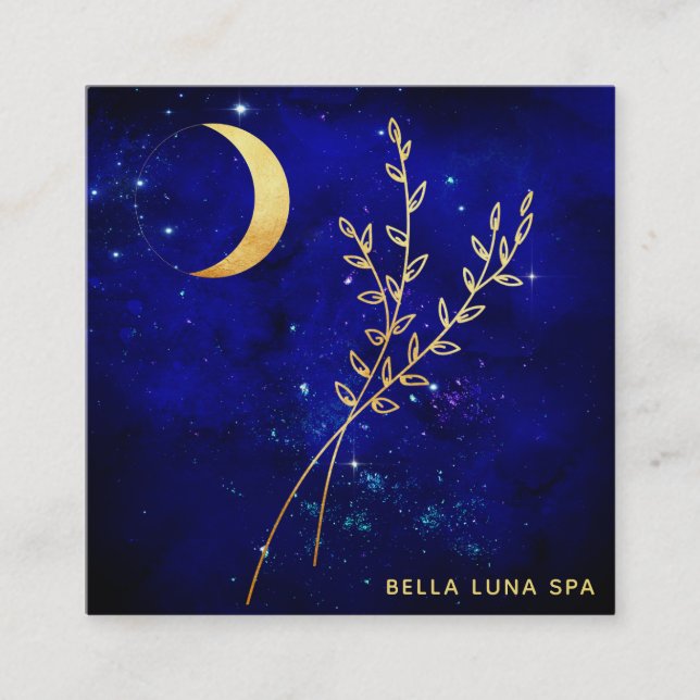 *~* Gold Crescent Moon - Gold Foliage Blätter Quadratische Visitenkarte (Vorderseite)