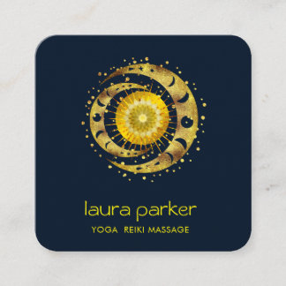 Gold Crescent Moon Mystic Lotus Eye Celestial Star Quadratische Visitenkarte