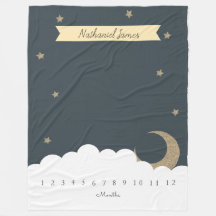 Gold Crescent Moon & Stars Navy Blue Milestone Boy