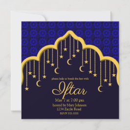 Gold Crescent Moons & Stars Ramadan, blau Einladung