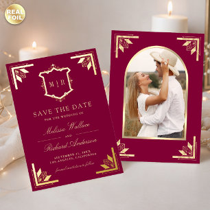 Gold Crest Magenta Pink Hochzeit Terminankündigung Folieneinladung