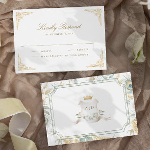 Gold Crest Royal Indian Weißer Pfau Hochzeit RSVP Karte