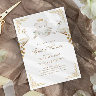 Gold Crest Royal White Pfau Hochzeitsdusche Einladung