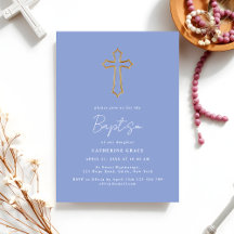 Gold Cross Dusty Blue Minimal Taufe & Christenin