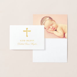 Gold Cross God Bless Baby Religiöse Taufe Folienkarte