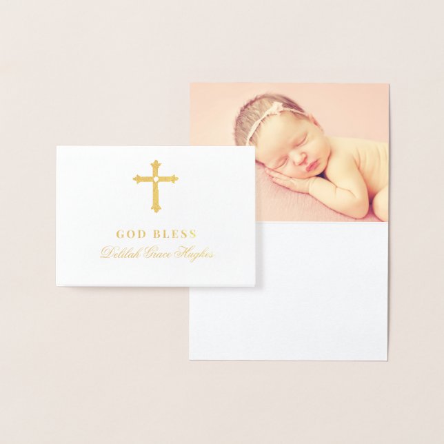 Gold Cross God Bless Baby Religiöse Taufe Folienkarte (Anzeige)