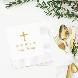 Gold Cross God Bless Baby Religiöse Taufe Serviette
