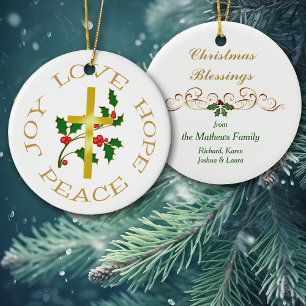 Gold Cross Holly Hope Keramik Ornament