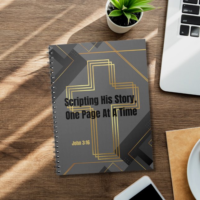 Gold Cross mit Gray Modern Design - John 3:16 Notizblock (Von Creator hochgeladen)