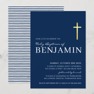 GOLD CROSS Moderne heilige Taufe minimale Marine b Einladung