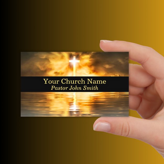 Gold Cross Reflection Kirche Pastor Schwarz Visitenkarte (Gold Cross Reflection Church Pastor Black Business Card)