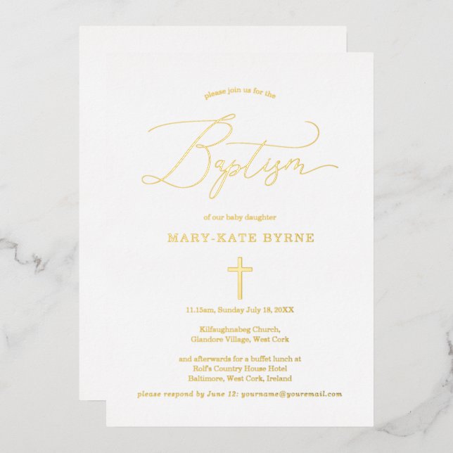 Gold Cross Taufen Elegante Ankündigung & (Vorderseite/Rückseite)