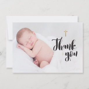Gold Cross Vielen Dank Baby Foto Taufe Karte