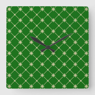 Gold Crosses on Green Wall Clock Quadratische Wanduhr