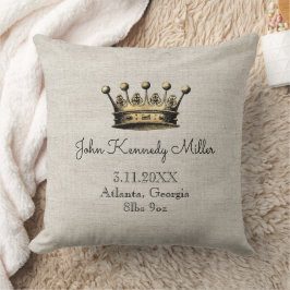 Gold Crown Beige Baby Birth Ankündigung Keepake Kissen