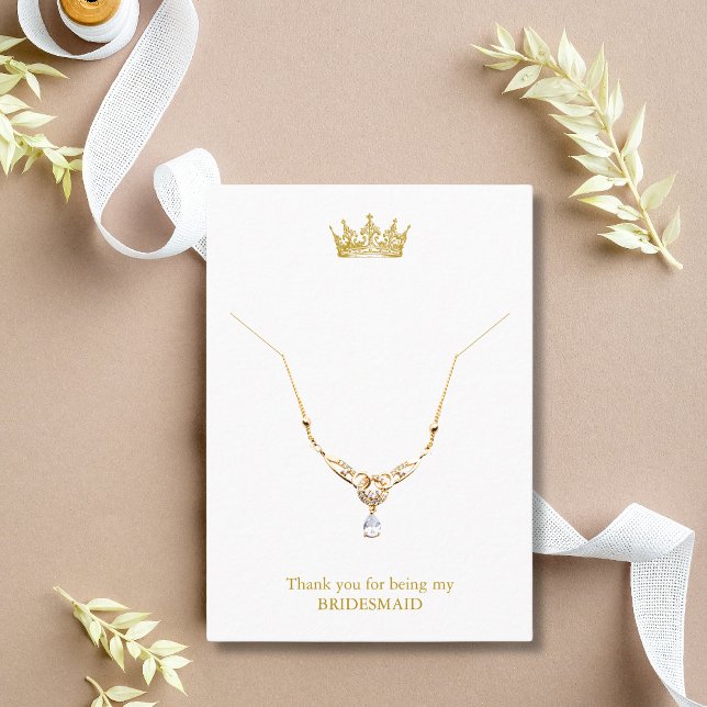 Gold Crown Bridesmaid Necklace Display Card Platzkarte (Von Creator hochgeladen)