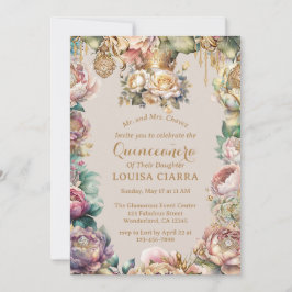 Gold Crown Diamond Blume Quinceanera Einladung