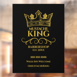 Gold Crown King Mustache Barbershop Business Fensteraufkleber