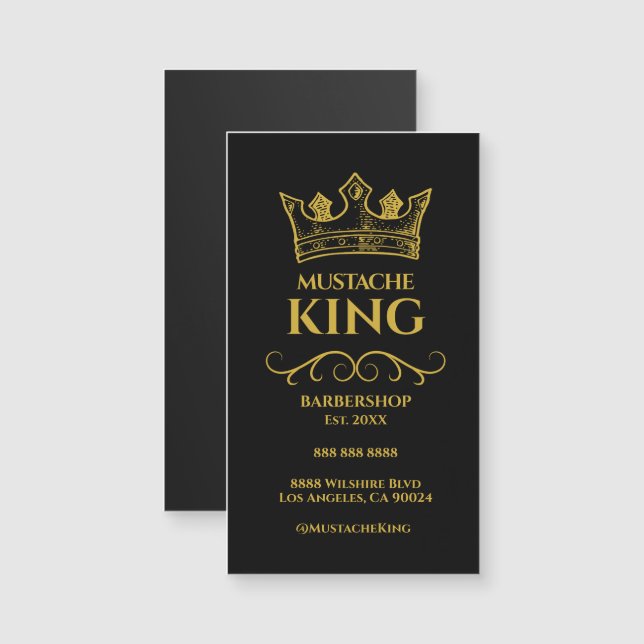 Gold Crown King Mustache Barbershop Magnet Card (Vorne/Hinten)