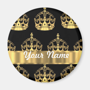 Gold Crown Pattern on Black Magnet