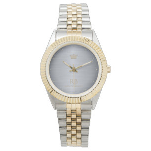 Gold Crown Silver Metallic Watch Armbanduhr