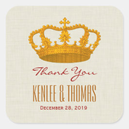 GOLD Crown Vielen Dank Bride Groom Wedding V27 Quadratischer Aufkleber