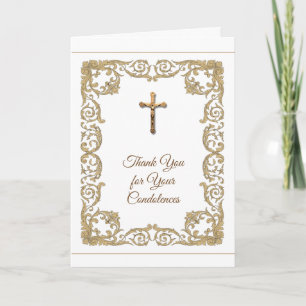 Gold Crucifix Lace Katholisches Beileid Vielen Dan Dankeskarte