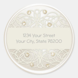 Gold Crystal and Pearl Damask Rücksendeadresse Runder Aufkleber