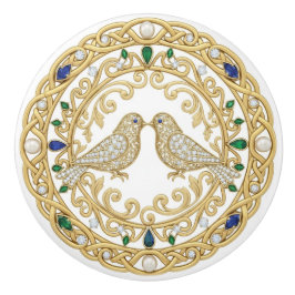 Gold Crystal Birds faux 2D graphic gemstones Keramikknauf