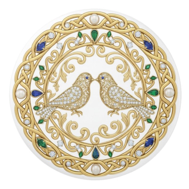 Gold Crystal Birds faux 2D graphic gemstones Keramikknauf (Vorderseite)