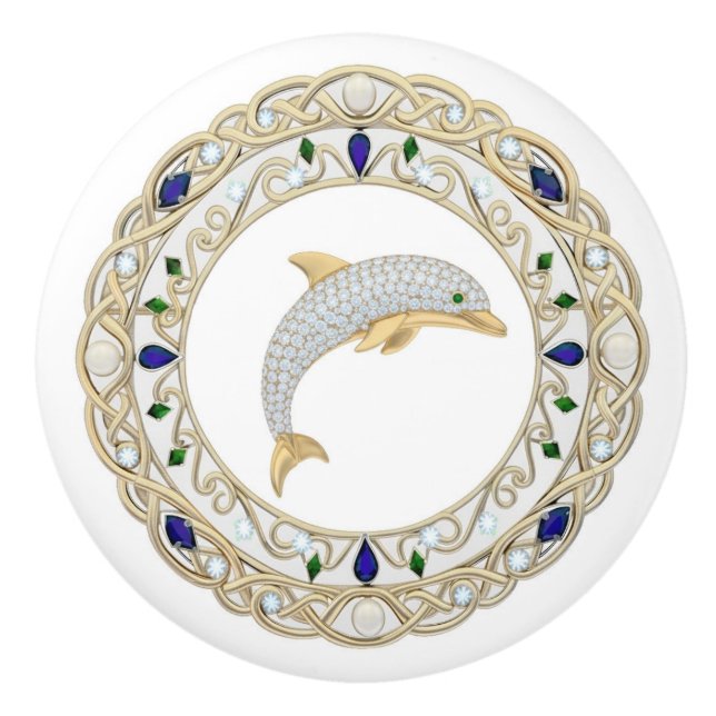 Gold Crystal Dolphin 2Dgraphic Ocean Sea Marine Keramikknauf (Vorderseite)