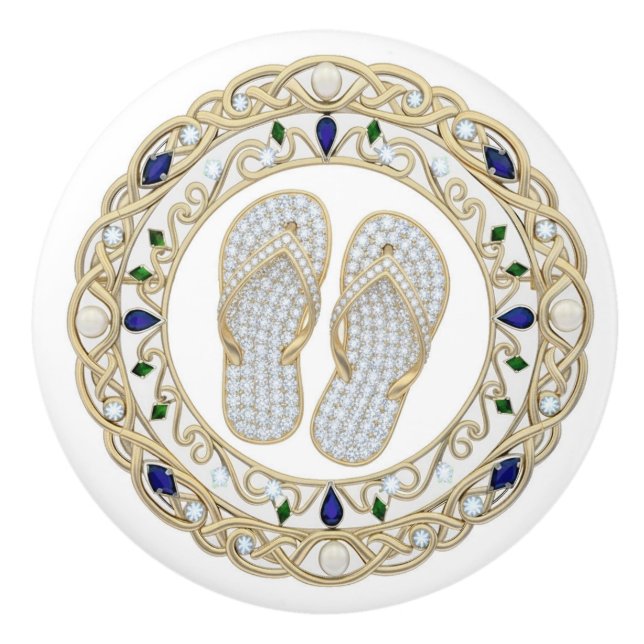 Gold Crystal Flip Flops 2Dgraphic Flipflop shoes Keramikknauf (Vorderseite)