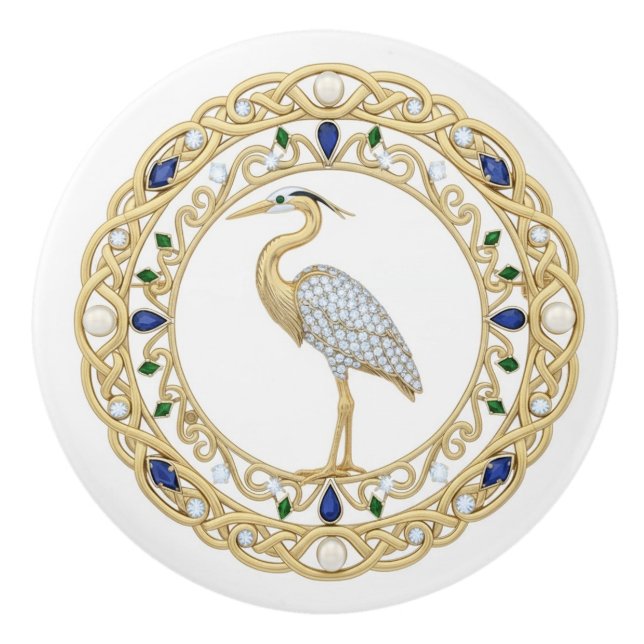Gold Crystal Heron Sea Bird 2Dgraphic gemstone Keramikknauf (Vorderseite)
