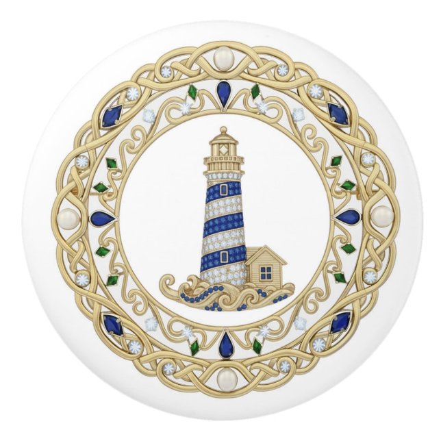 Gold Crystal Lighthouse 2Dgraphic Sea Light House Keramikknauf (Vorderseite)