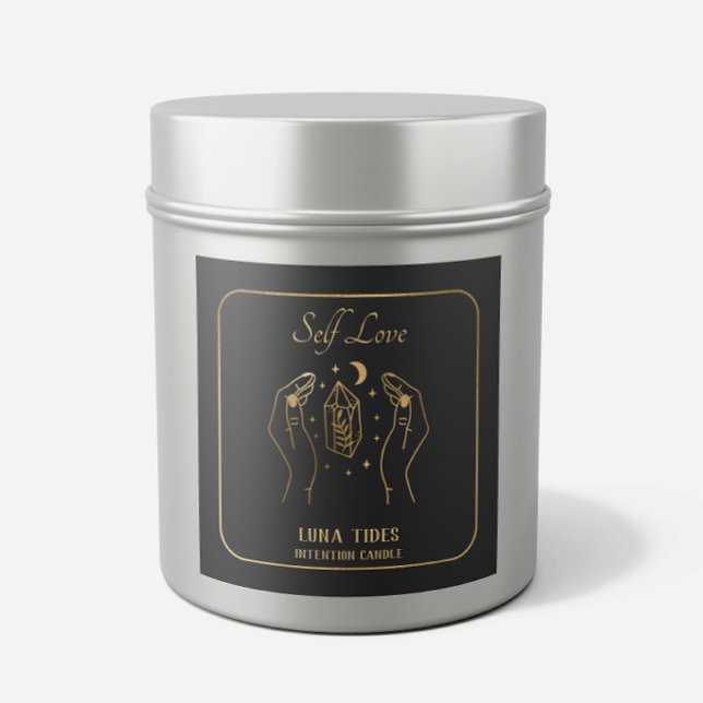 Gold Crystal Moon Self Liebe Intention Candle Labe Quadratischer Aufkleber (Von Creator hochgeladen)