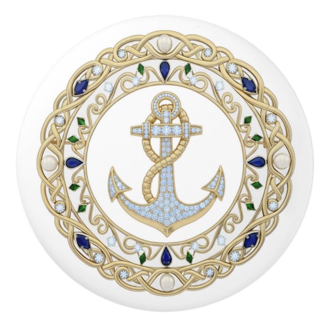 Gold Crystal Nautical Anchor Diamond 2DGraphic Keramikknauf (Vorderseite)