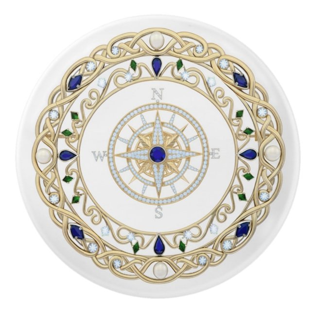 Gold Crystal Nautical Captain Ship Compass Rose Keramikknauf (Vorderseite)
